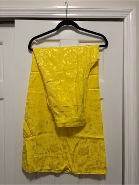 STAUD Wide Leg Jacquard Satin Yellow Trousers